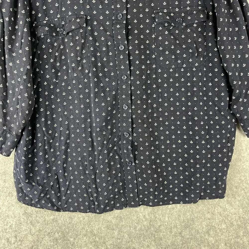 Per Se Top Womens 2X Blue Anchor Print Blouse Button Front 3/4 Sleeve Nautical - Picture 3 of 12